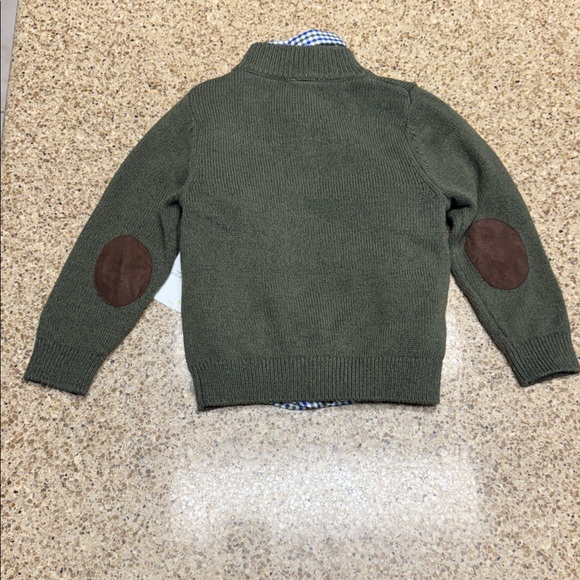 Starting Out Boy’s Quarter Zip Sweater with Brown Elbow Patches & Check Shirt - Picture 3 of 10